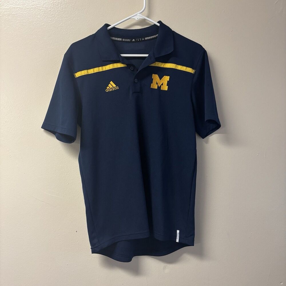 Michigan Wolverines Shirt Mens Small NCAA Football Adidas ClimaCool Polo